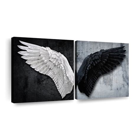 white and black angel wings wall art