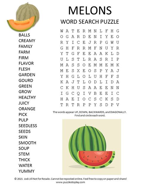 Melons Word Search Puzzle Puzzles To Play