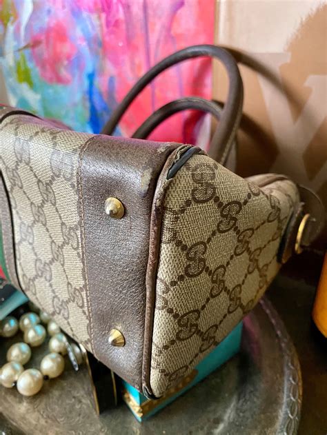 Vintage Authentic Gucci Speedy Brown Monogram Handbag Purse Etsy