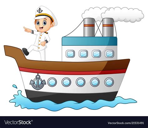 Illustration Of Cartoon Ship Captain Pointing On A Ship Download A