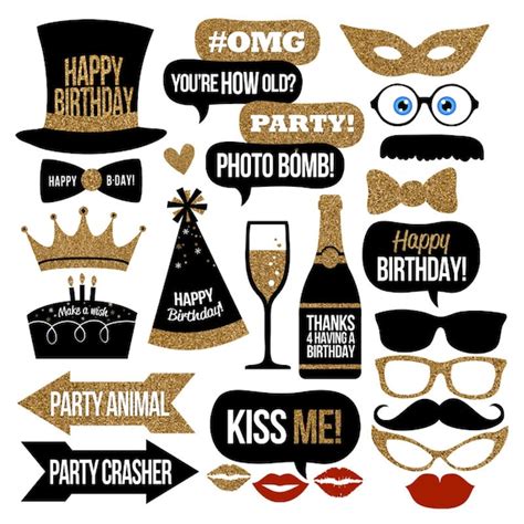 Birthday Photo Booth Props Collection Printable Instant