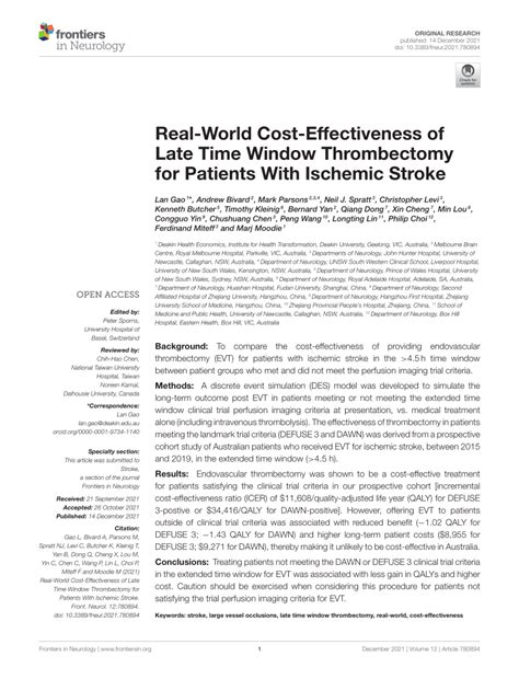 Pdf Real World Cost Effectiveness Of Late Time Window Thrombectomy For Patients With Ischemic