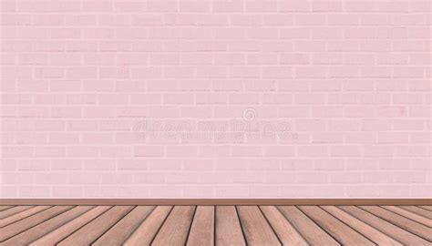 Empty Room With Pink Brick Wall Background And Wooden Floor Stock Photo