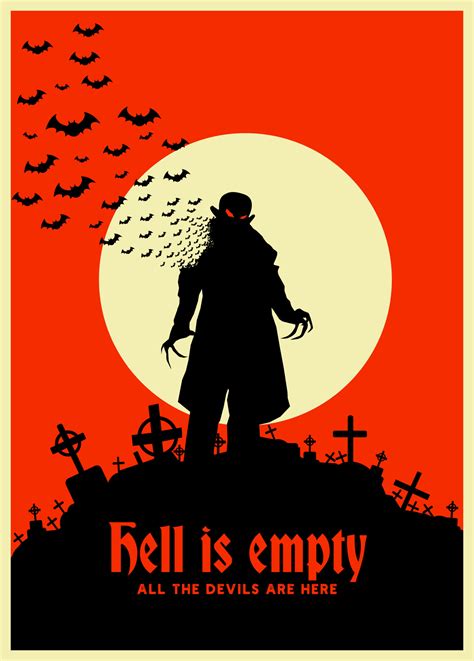 Dracula Vintage Poster On A Cream With Full Moon Vampire Retro Poster