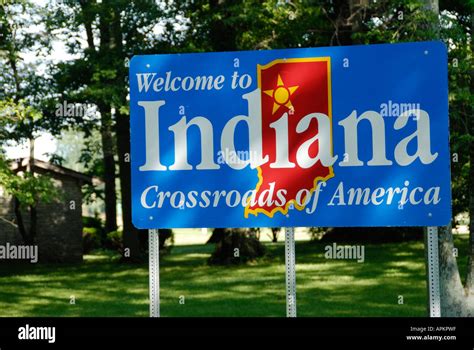 The State Of Indiana Official Welcome Road Sign Located In The Welcome