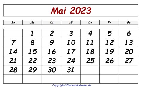 Mai Kalender 2023 The Beste Kalender