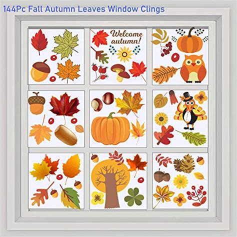 Tacroney 144pcs Thanksgiving Window Clings Fall Windows Decorations