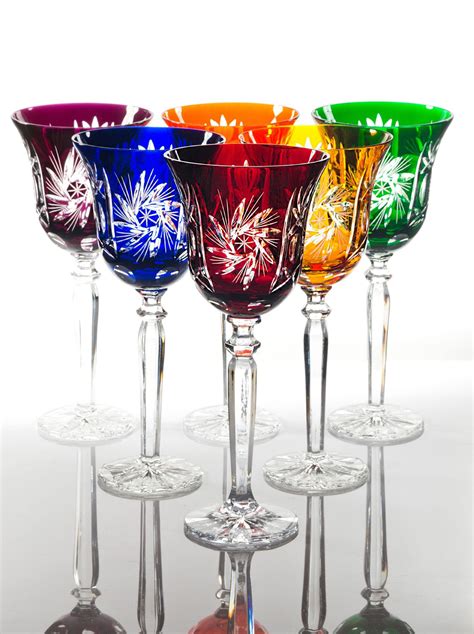 Cardinal 24 Lead Crystal Multicoloured Tall Wine Goblets Set Of 6