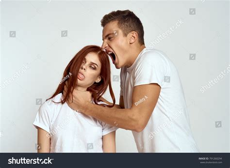 Man Grabbed Womans Neck On Light Stock Photo Shutterstock