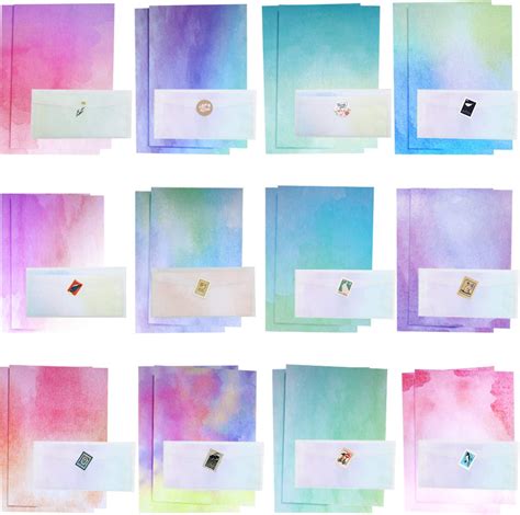 Stationary Paper And Envelopes Set Watercolor Styles Letter Writing