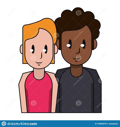 Young Couple Cartoon Profile Isolated Stock Vector