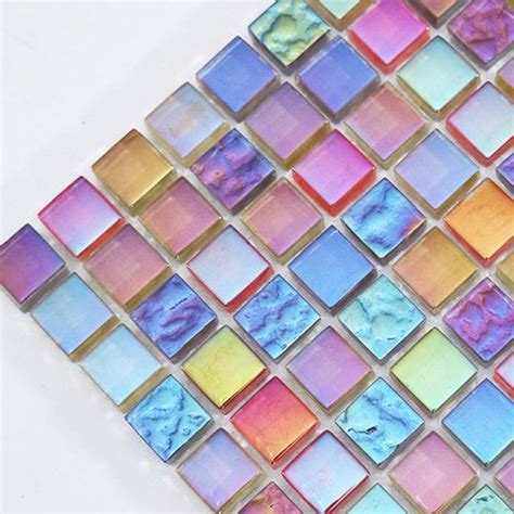 Square Iridescent Rainbow Like Glass Mosaic Tile For Kitchen Backsplash