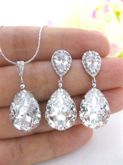Wedding Jewelry Set Swarovski Crystal Clear By Allyourjewelry