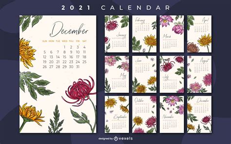Floral 2021 Calendar Design Vector Download