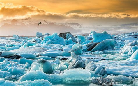 Fonds Décran Islande Jokulsarlon Glacier Glace Bleue Nuages