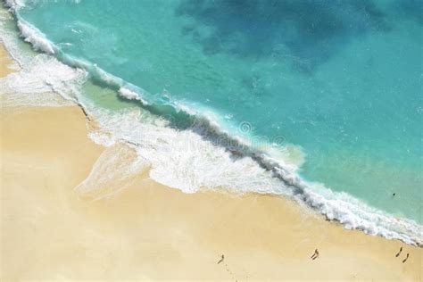 Aerial View Of Seascape Blue Ocean Wave On Sandy Beach Background Stock