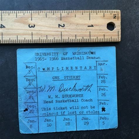 University of Washington Huskies Season Basketball Ticket WM Duckworth