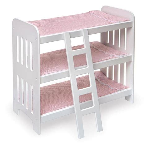 Badger Basket Triple Doll Bunk Bed With Ladder And Pink Gingham Mats