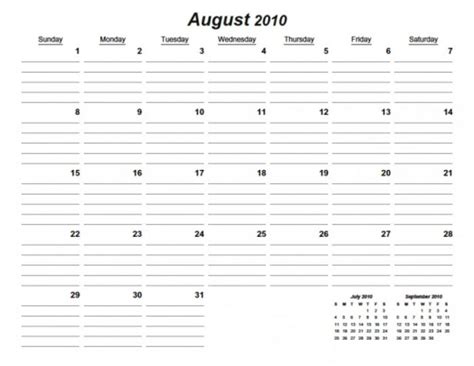 Printable Month Calendar With Lines