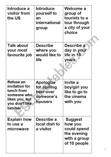 Minute Talk Topic Cards Esl Worksheet By Quietsche