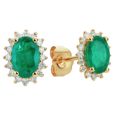Buy Revere 9ct Gold 016ct Diamond And Emerald Stud Earrings Womens