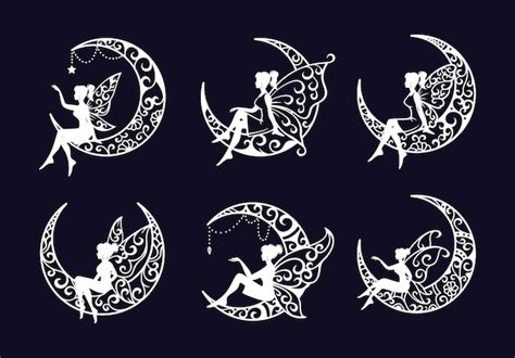 Premium Vector Set Of Fairy And Crescent Moon Cut File Illustration