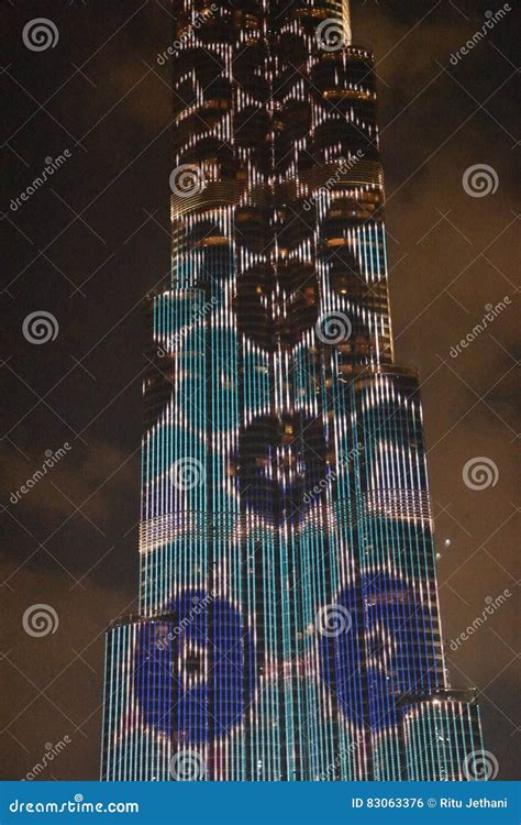 The Led Lights Show At Burj Khalifa In Dubai Uae Editorial Photo
