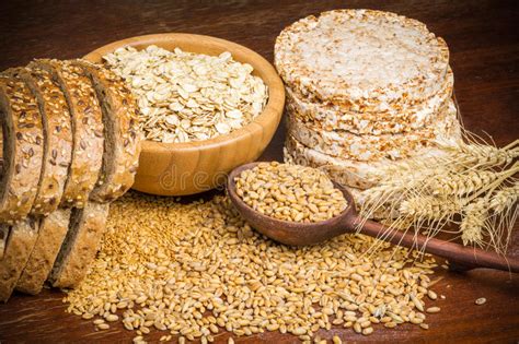 Healthy Grains Cereals And Whole Wheat Bread Stock Photo