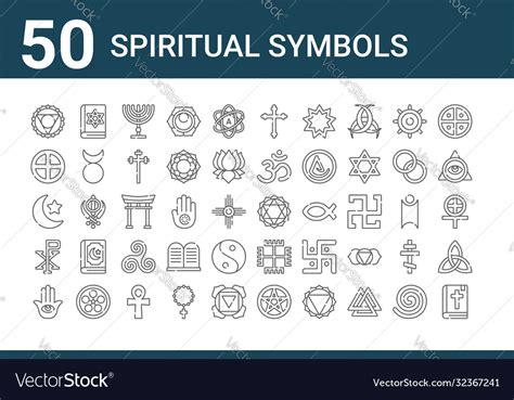 Set 50 Spiritual Symbols Icons Outline Thin Vector Image