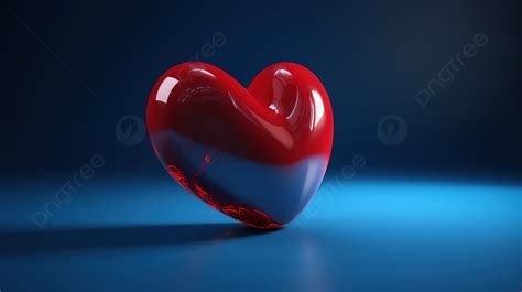 Red And Blue Heart Sits On A Blue Background 3d Red Heart On Blue Background Happy Valentines