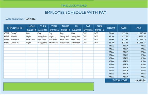Printable Daily Employee Schedule Templates Time Clock Wizard