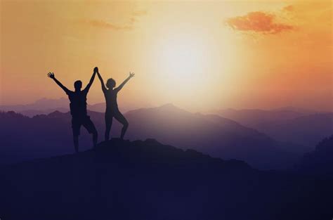 Woman And Man On Mountain Top Success Union Achievement Free