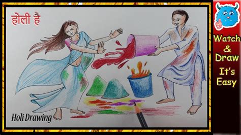 Holi Scenery Drawing Easy How To Draw Indian Festival Happy Holi