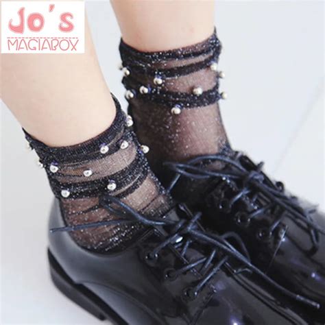 Japan Jk Lolita Solid Bead Hollow Out Lace Full Women S Socks Cute