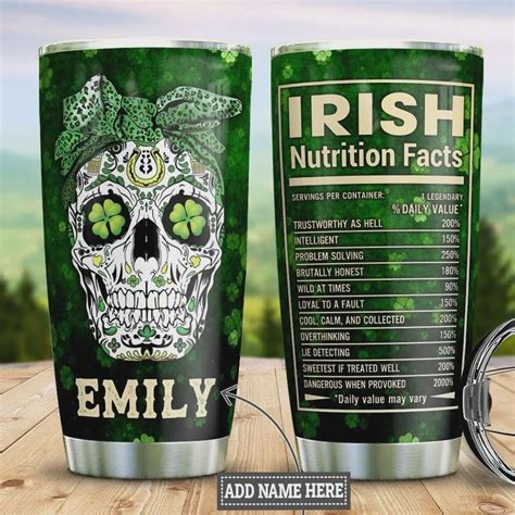 Personalized Irish Tumbler Irish Nutrition Facts Skull Girl Luvint