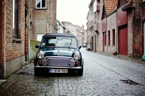 Wallpaper Street Europe Bruges Belgium Vintage Car Mini Cooper