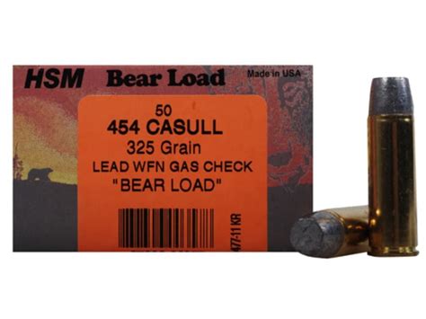 Hsm Bear Ammo 454 Casull 325 Grain Lead Wide Flat Nose Gas Check Box