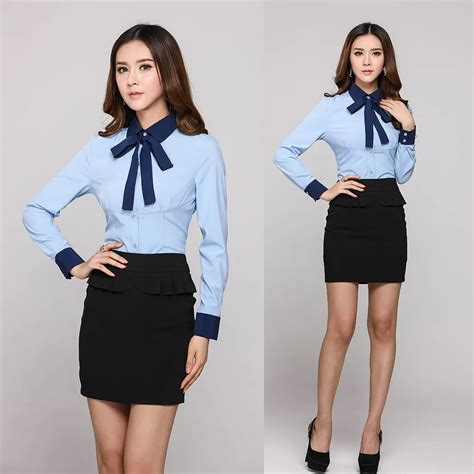 Formal Professional Office Uniform Designs Women Suits With Skirt And Blouse Sets Blue Xxxl Plus