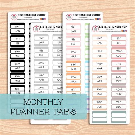 Monthly Planner Tabs Sticker Sheet Assorted Colors Etsy Planner