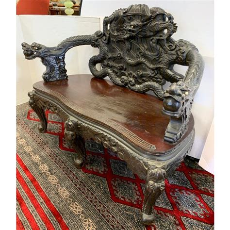 Early 20th Century Antique Carved Chinese Dragon Bench Settee Chairish