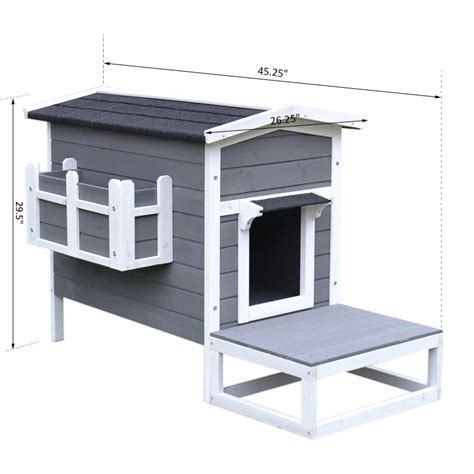 Pawhut Wooden Large Deluxe Elevated Indoor Outdoor Cat House With Porc