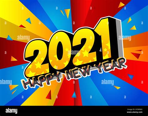 Comic Book 2021 Happy New Year Cool Greeting Card Vector Illustration