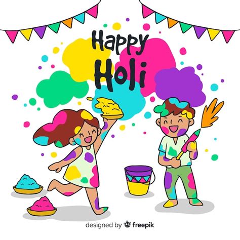 Premium Vector Hand Drawn Children Holi Festival Background