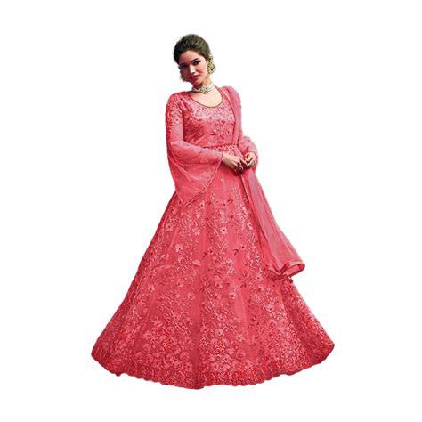 unstitched embroidery work georgette anarkali gown dress for women pink