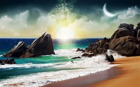 Wallpaper Sunlight Landscape Sea Beach Coast Terrain Ocean