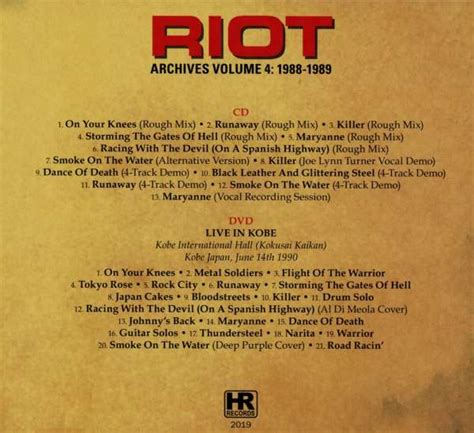 Riot Archives Vol4 1988 1989 1 Cd Und 1 Dvd Jpc
