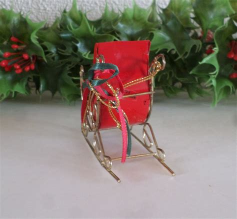 Vintage Red Metal Sleigh Ornament Metal Christmas Ornament Etsy