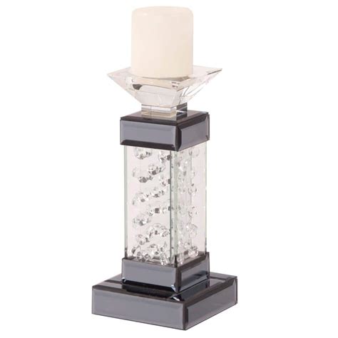 Mirrored Pedestal Candle Holder With Glass Crystal Accents Tall 99052