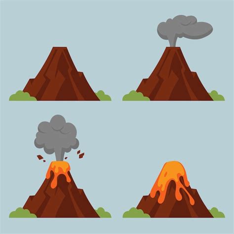Premium Vector Set Of Volcanoes Of Varying Degrees Of Eruption Flat