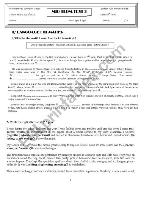 Mid Term Test 3 9th Form Worksheet Midterm Term Teaching Resources